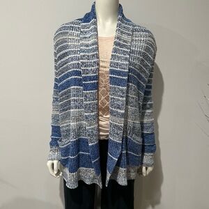 Lucky Brand Blue Off White Cream Bohemian Boho Open Front Cardigan Sweater